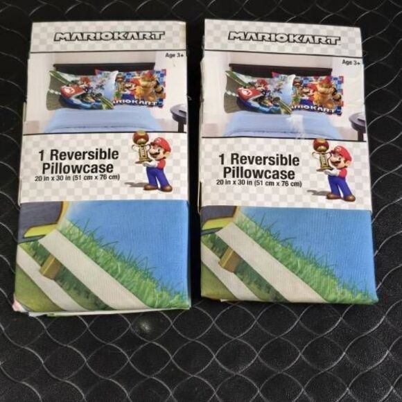 Two Nintendo Mario Kart Race Reversible Pillowcase Super Mario Bros 20”x30” New - Picture 1 of 3